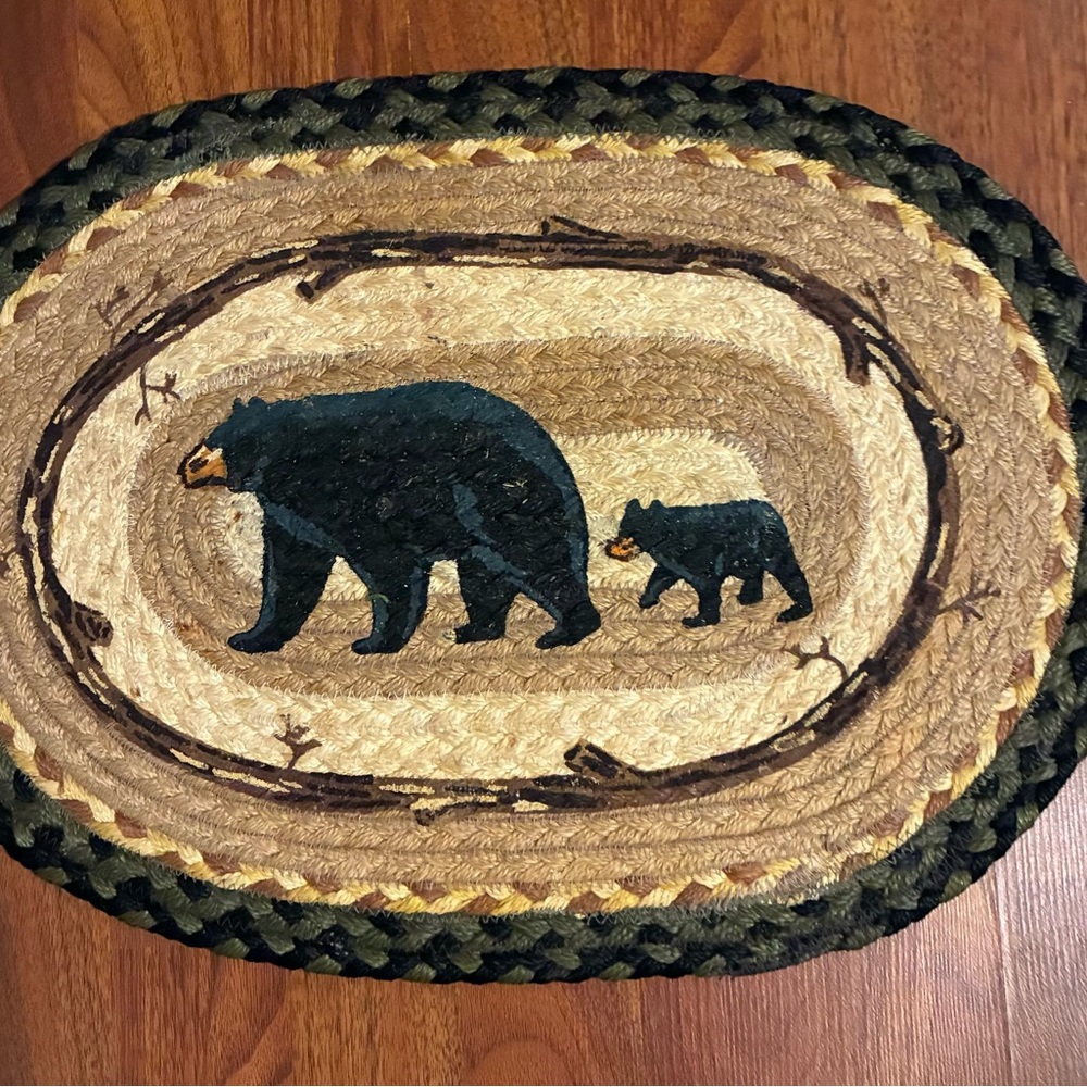 Capitol Earth Mama & Baby Bear Placemats 5-piece Jute 18x13 Jan Harless Rustic - Picture 7 of 10